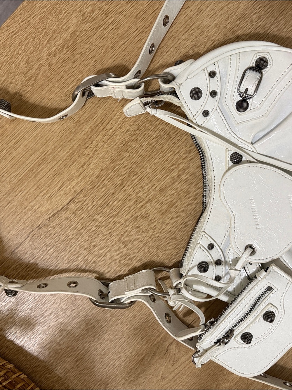 Balenciaga White Leather Studded Shoulder Bag - Picture 2 of 7